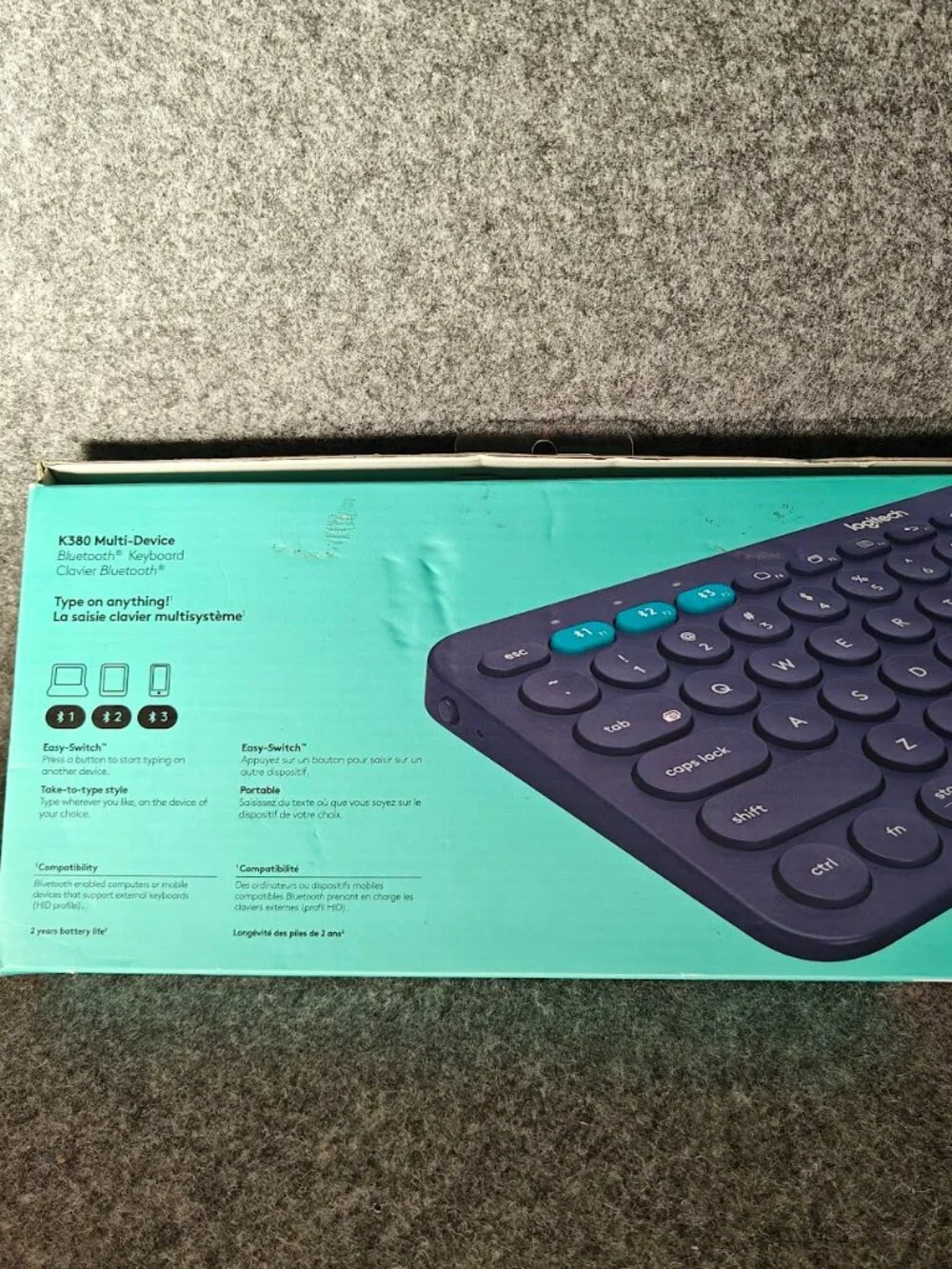Logitech K380 Bluetooth Keyboard Dark Blue Multi‑Device Preowned w/ Box
